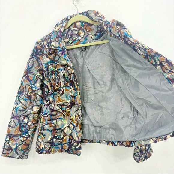 KakTus Gray Colorful All Over Yarn Embellished Button Front Blazer Jacket - Picture 9 of 16